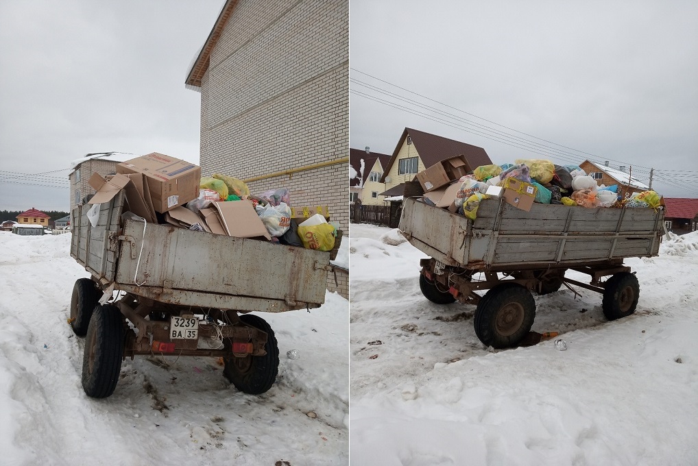 "Мусорная реформа" в Великом Устюге: для сбора мусора на улице Преминина установили телегу