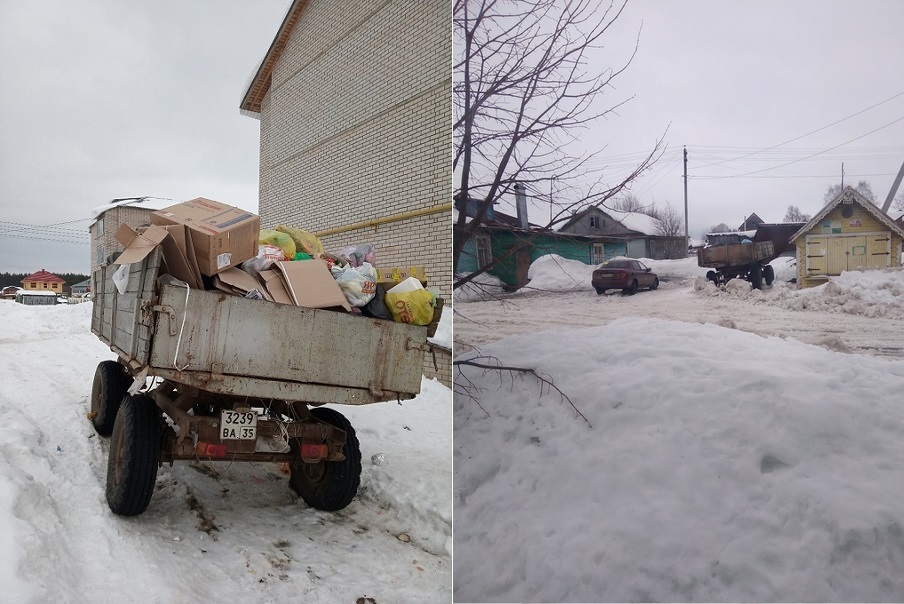 "Рокировочка!": телегу, в которую собирали мусор в Великом Устюге, установили в деревне Юдино