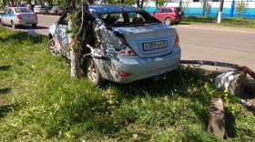 В Вологде на Пошехонском шоссе водитель иномарки вылетел с дороги и врезался в дерево