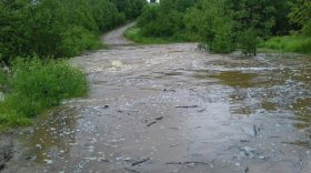 В Череповецком районе из-за дождей затопило мост через реку Мякса
