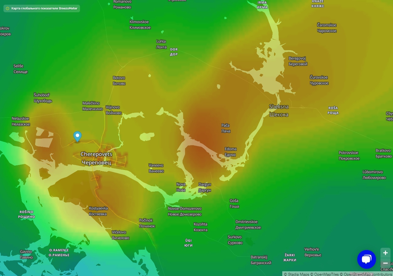 Карта загрязнения воздуха череповец