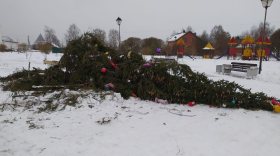 В микрорайоне Прилуки в Вологде уронили новогоднюю ёлку