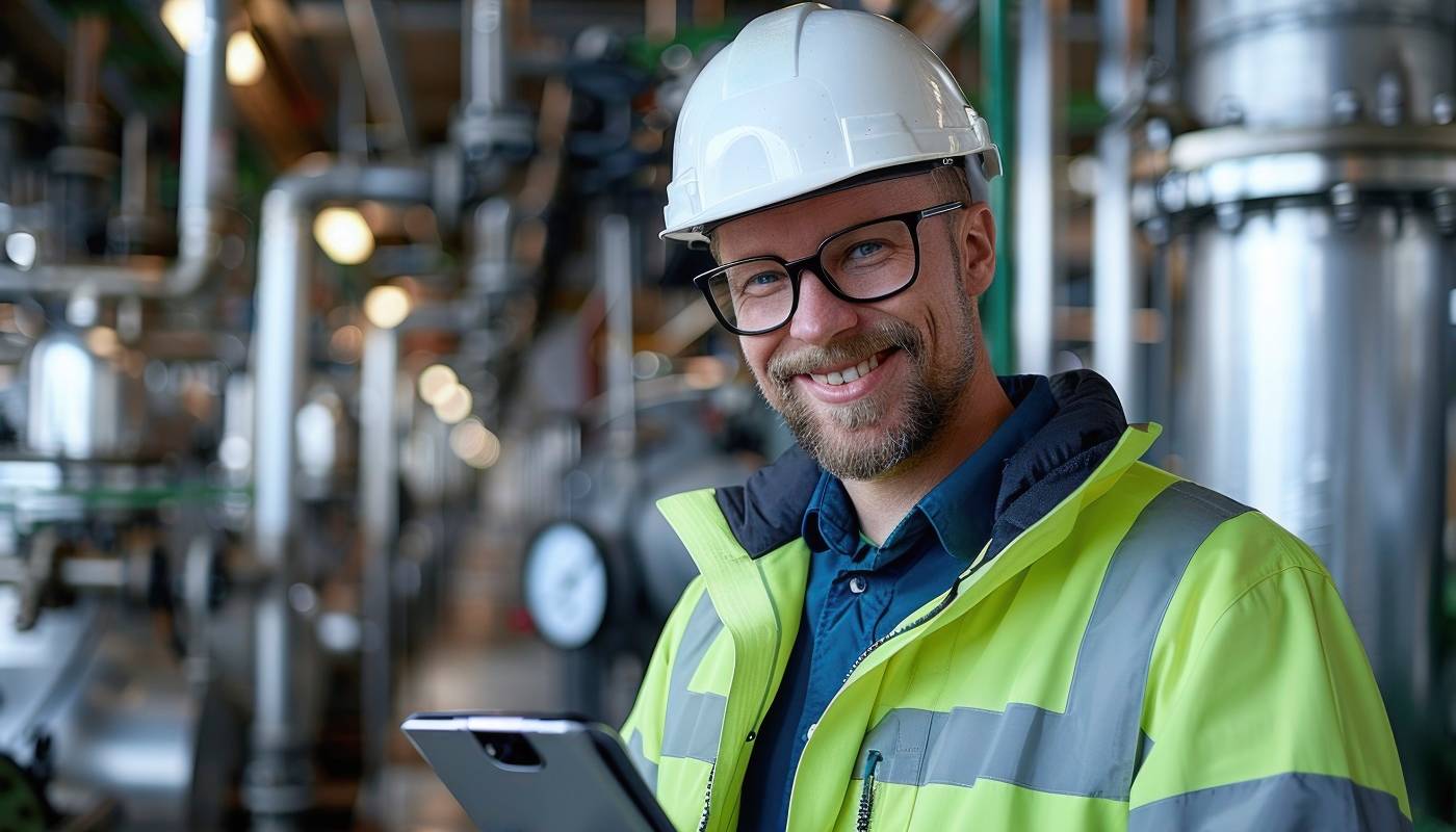 Мужчина-инженер на производственной площадке