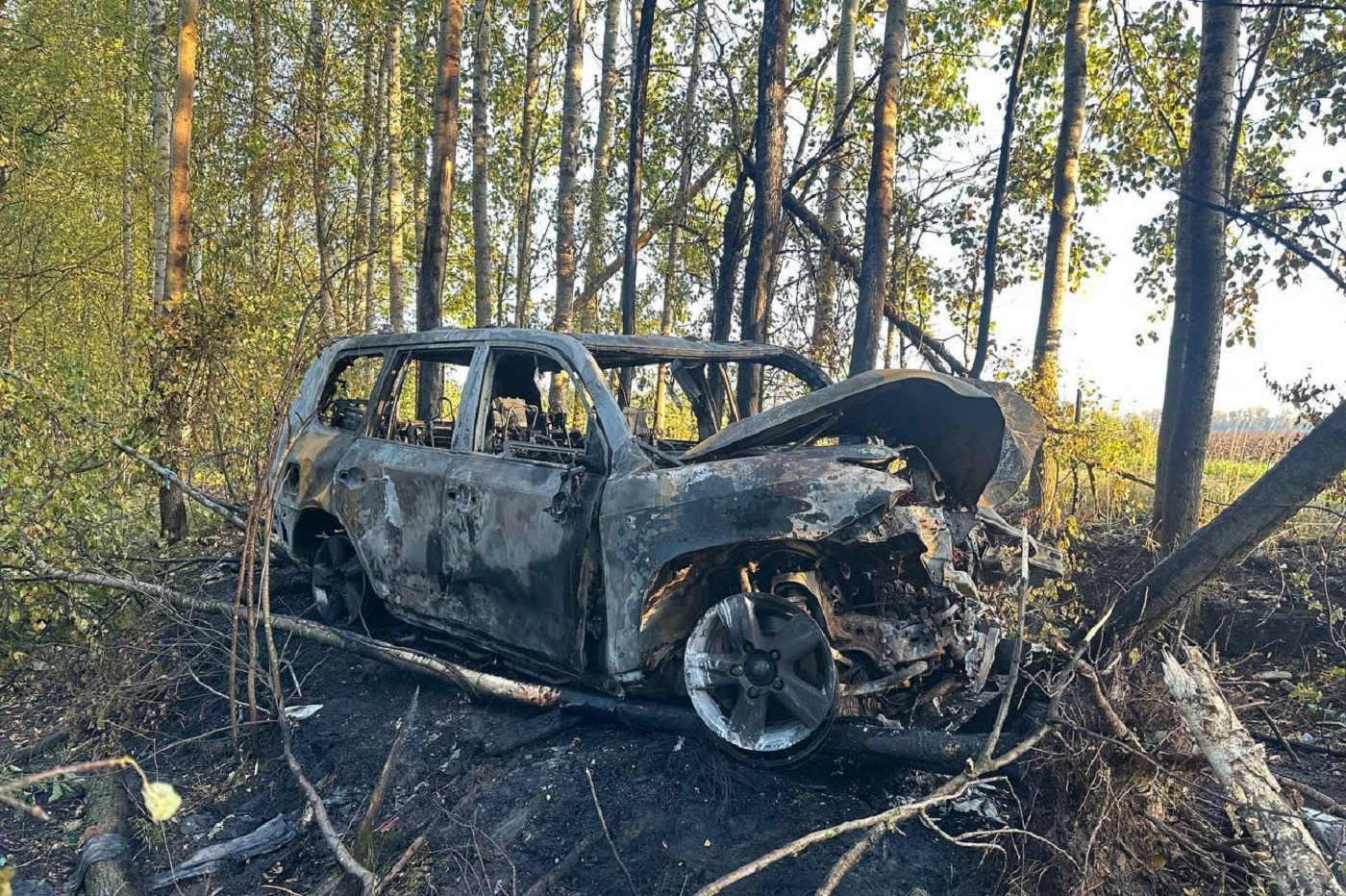 Премиальный внедорожник сгорел после ДТП под Вологдой