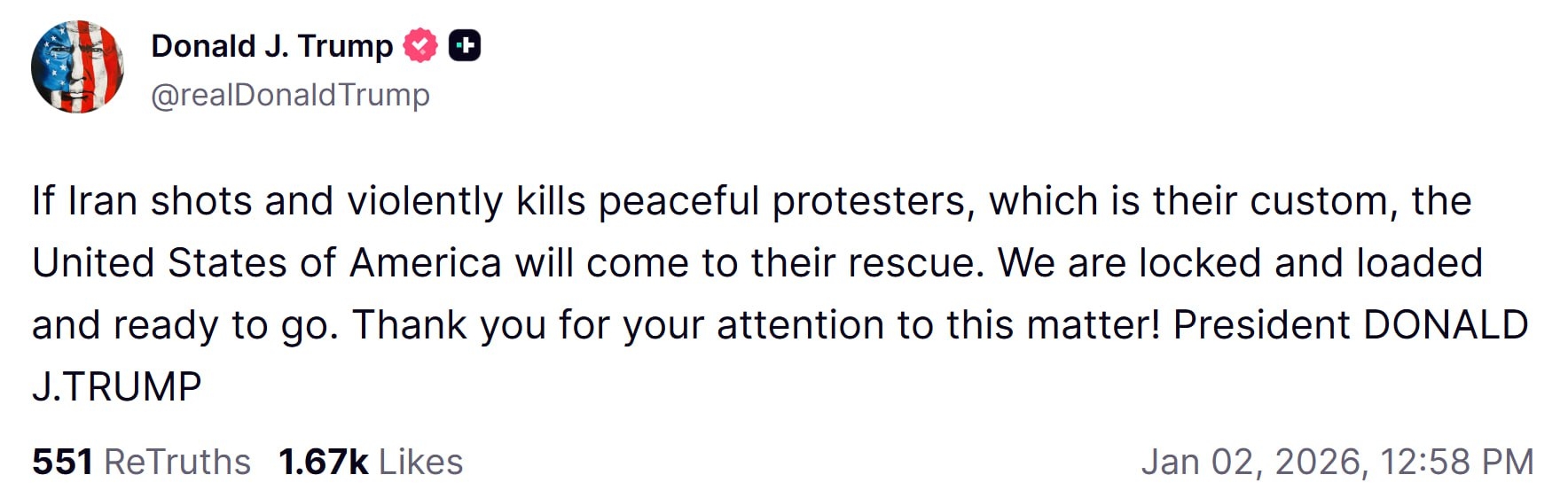 Трамп пообещал помочь протестующим в Иране