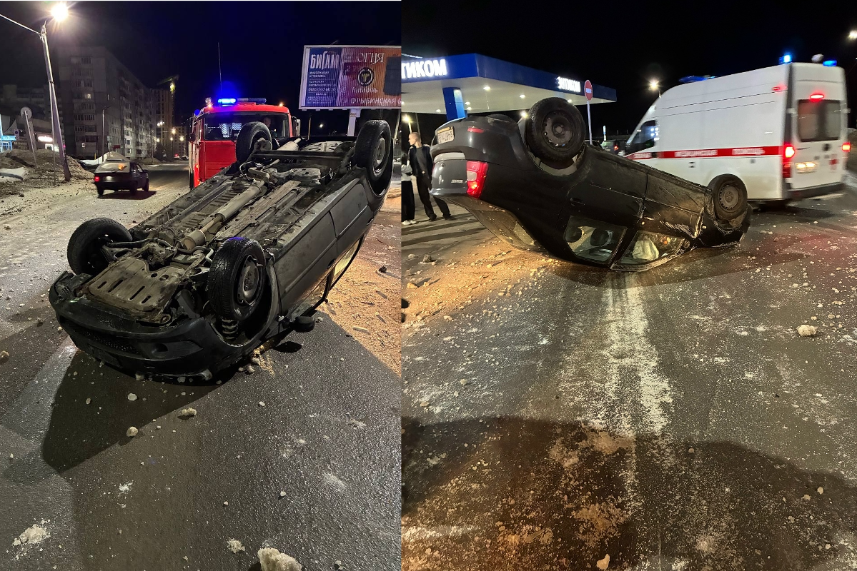 В Череповце водитель на «Рено» влетел в столб и перевернулся