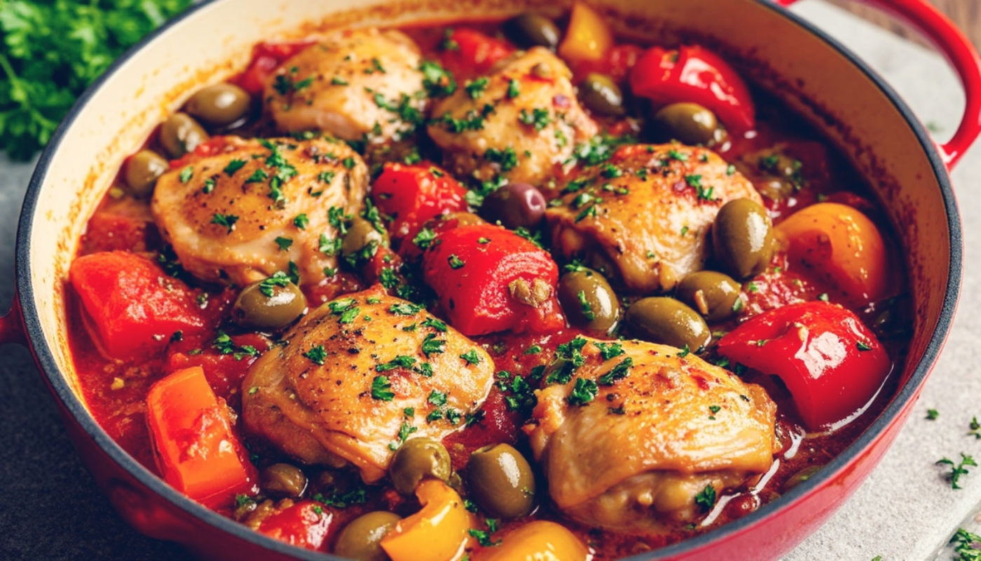 Курица с болгарским перцем и маслинами: ужин с насыщенным вкусом в одной сковороде