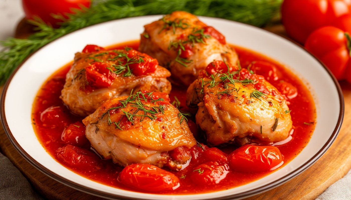 Куриные бедра в маринованных помидорах: нежное мясо с карамельной корочкой