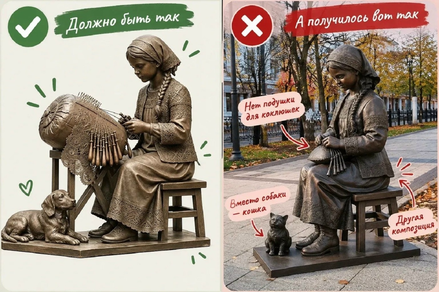 В Вологде заменят скульптуру кружевницы на улице Мира